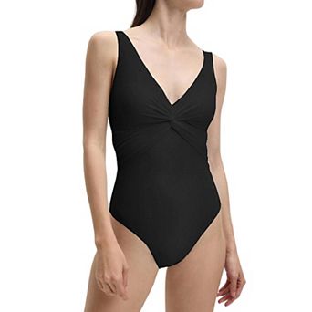 Womens Twisted Knot Front One Piece Swimsuit Deep V-Neck Tummy Control Swimwear