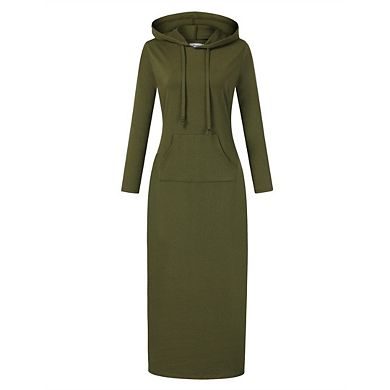 Women's Long Sleeve Pullover Hoodie Dresses Casual Long Dress with Pocket
