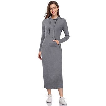 Women's Long Sleeve Pullover Hoodie Dresses Casual Long Dress with Pocket