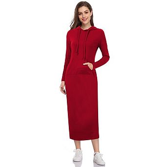 Women's Long Sleeve Pullover Hoodie Dresses Casual Long Dress with Pocket