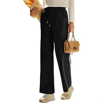 Women's High Waist Flowy Wide Leg Elastic Drawstring Lounge Pants