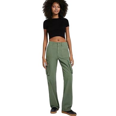 Women's Cargo Baggy Wide Leg High Waist Casual Stretch Solid Color Pants