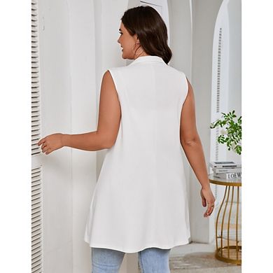Women's Plus Size Sleeveless Blazer Vest Classic Mid Long Open Front Work Office Waistcoat