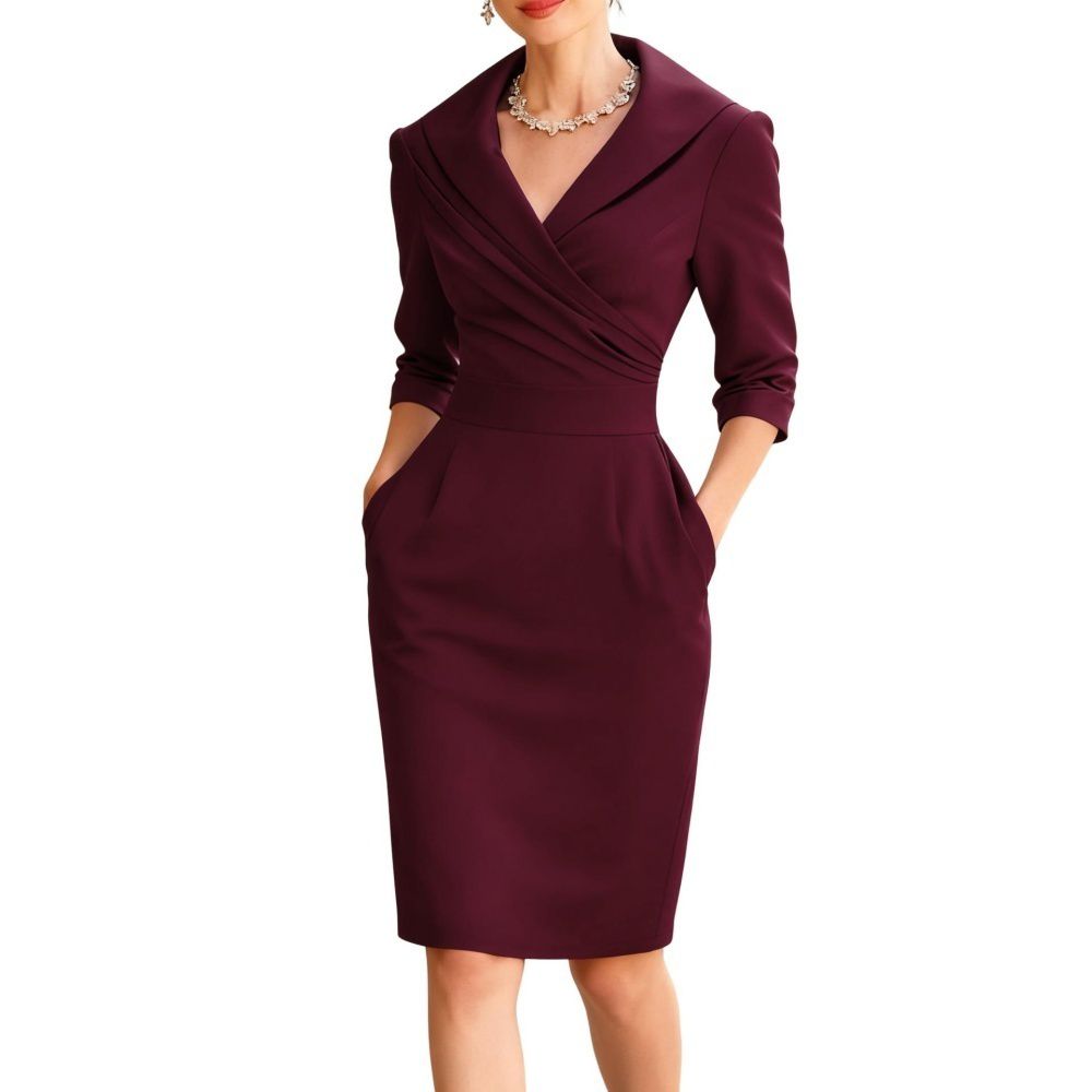 Женские платья Elegant 3/4 Sleeve Sheath Dress Shawl Collar Bodycon with Pockets for Formal Work
