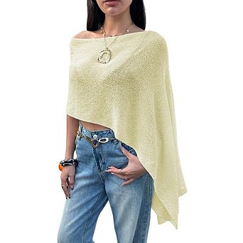 Women Sheer Poncho Lightweight Knit Crochet Shrug Bolero Mesh Sweater Cover Up Outfit