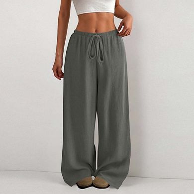 Women's Boho Drawstring Waist Casual Wide Leg Loose Pants Vacation Outfits