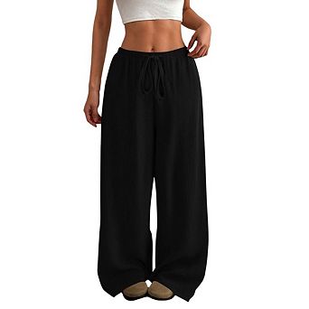 Women's Boho Drawstring Waist Casual Wide Leg Loose Pants Vacation Outfits