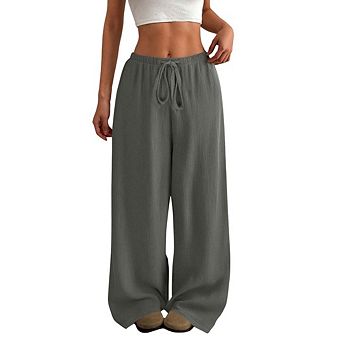 Women's Boho Drawstring Waist Casual Wide Leg Loose Pants Vacation Outfits