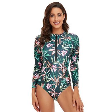 Women's One Piece Swimsuits Long Sleeve Rash Guard Swimsuit Bathing Suit