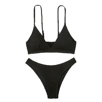 Ribbed Triangle Bikini Set Minimalist Two Piece Swimsuit for Women
