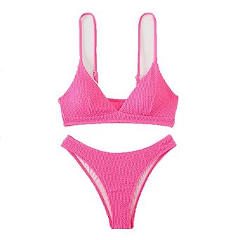 Ribbed Triangle Bikini Set Minimalist Two Piece Swimsuit for Women