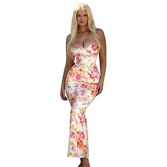 Women Elegant Cold Shoulder Bodycon Halter Neck Formal Party Maxi Dress