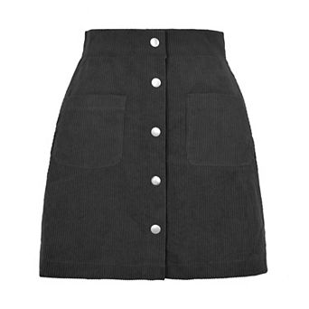 Women's Corduroy Mini Casual Skirt Button Down Solid Color with Pocket
