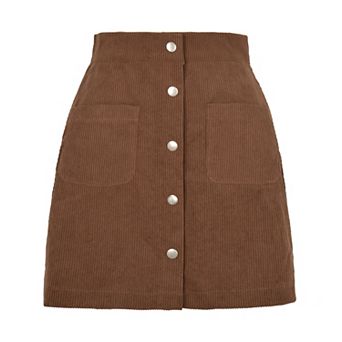 Women's Corduroy Mini Casual Skirt Button Down Solid Color with Pocket