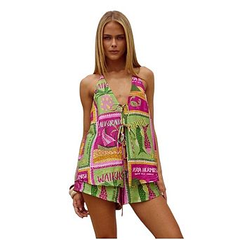Women 2 pc Short Sets Print Vacation Outfits Tank Tops with Shorts
