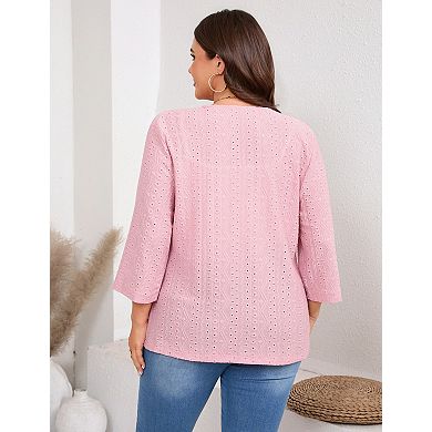 Women’s Plus Size Lace Patchwork 3/4 Sleeve Cardigan Casual Open Front Jacket