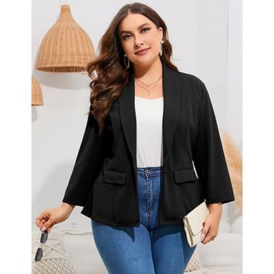 Women's Plus Size Open Front Blazer Long Sleeve Shawl Lapel Casual Work Office Blazer