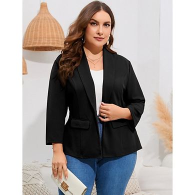 Women's Plus Size Open Front Blazer Long Sleeve Shawl Lapel Casual Work Office Blazer