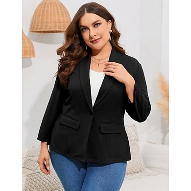 Women's Plus Size Open Front Blazer Long Sleeve Shawl Lapel Casual Work Office Blazer