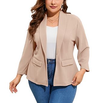 Women's Plus Size Open Front Blazer Long Sleeve Shawl Lapel Casual Work Office Blazer