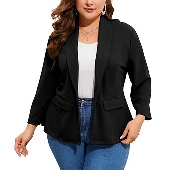 Women's Plus Size Open Front Blazer Long Sleeve Shawl Lapel Casual Work Office Blazer