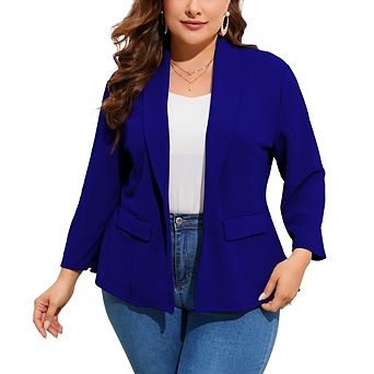 Women's Plus Size Open Front Blazer Long Sleeve Shawl Lapel Casual Work Office Blazer
