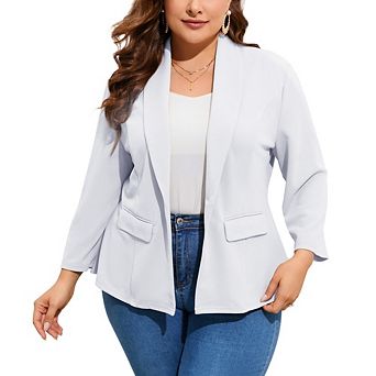 Women's Plus Size Open Front Blazer Long Sleeve Shawl Lapel Casual Work Office Blazer