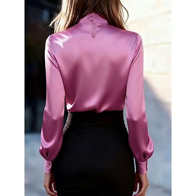 Women's Long Sleeve Satin Blouse Casual Elegant Office Tops