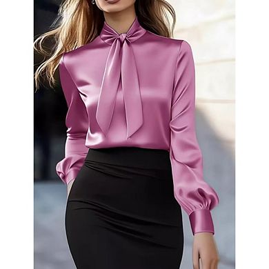 Women's Long Sleeve Satin Blouse Casual Elegant Office Tops