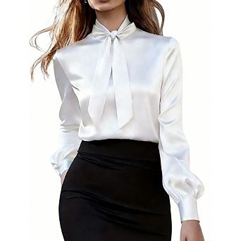 Women's Long Sleeve Satin Blouse Casual Elegant Office Tops