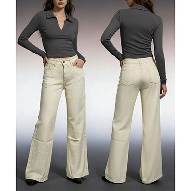 Women's High-Waisted Wide Leg Jeans Casual Distressed Denim Pants