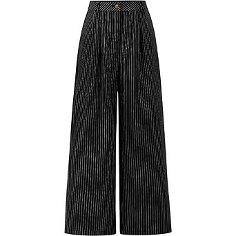 Women's High Waisted Wide Leg Pants Pinstripe Pleated Casual Office Work Trousers