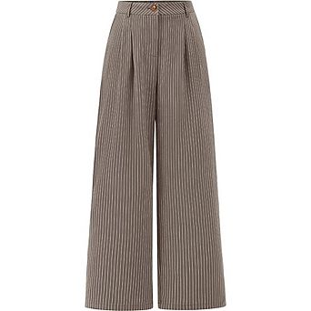 Women's High Waisted Wide Leg Pants Pinstripe Pleated Casual Office Work Trousers