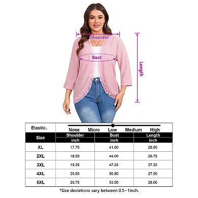 Women’s Plus Size Lace Patchwork 3/4 Sleeve Cardigan Casual Open Front Jacket