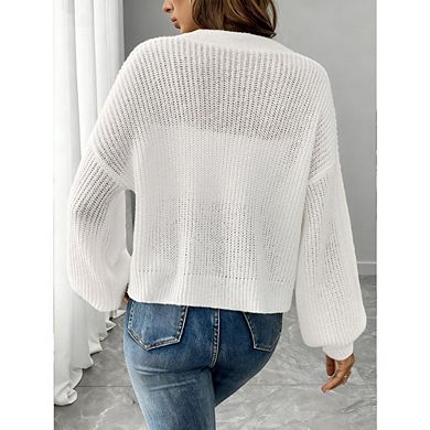 Women's Puff Long Sleeve Button-Down Cardigan Casual Dressy Sweater