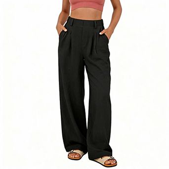 Women's Wide Leg Dress Pants Elastic High Waisted Casual Loose Back Elastic Long Pants with Pockets