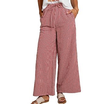 Women High Waist Checkered Business Casual Plaid Wide Leg Pants with Pockets