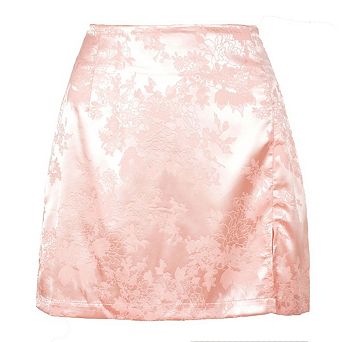 Women's Elegant Jacquard Short Skirt Side Split High Waist A-Line Solid Color Mini Pencil Skirt