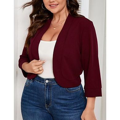 Women's Blazer 3/4 Sleeve Open Front Slim Fit Casual Work Lightweight Blazers