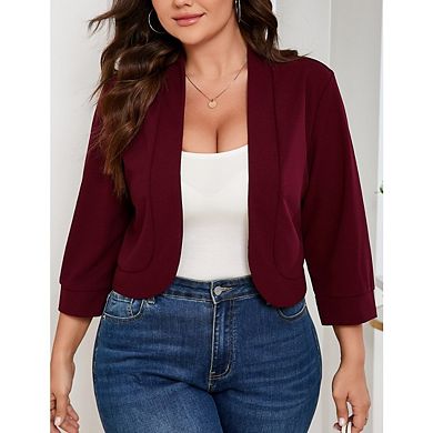 Women's Blazer 3/4 Sleeve Open Front Slim Fit Casual Work Lightweight Blazers