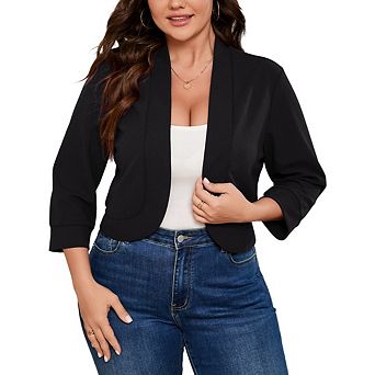 Women's Blazer 3/4 Sleeve Open Front Slim Fit Casual Work Lightweight Blazers