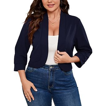 Women's Blazer 3/4 Sleeve Open Front Slim Fit Casual Work Lightweight Blazers