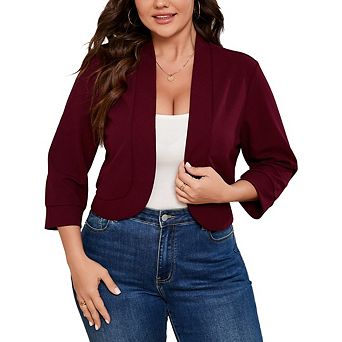 Women's Blazer 3/4 Sleeve Open Front Slim Fit Casual Work Lightweight Blazers