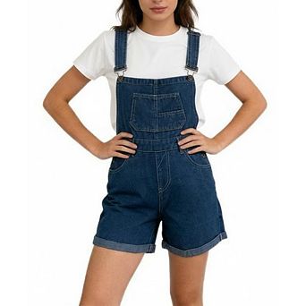 Women's Denim Short Overalls Classic Jean Jumpsuit with Pockets