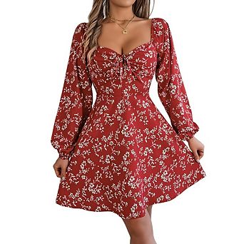 Womens Vacation Dress Cute Casual Long Sleeve Floral Flowy Mini Elegant Party Dress