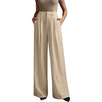 Women's High Waisted Wide Leg Dress Pants Office Pleats Trousers Workwear