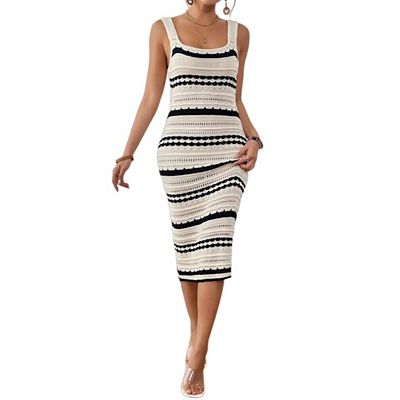 casual fitted midi dress Women's Solid Color Strapless Tube Bodycon Midi Dress, Stretch Sexy Casual  Elegant, Slim Fitted Women's Dress For Summer