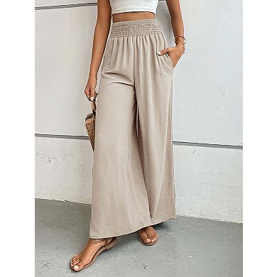 Women's High Waist Elastic Waist Wide Leg Long Pants