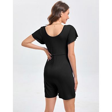 Women's Maternity Jumpsuit Short Sleeve with Waist Drawstring Shorts