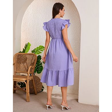 Women's Maternity V Neck Butterfly Sleeves Midi Dress